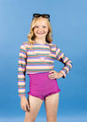 Teen Girl Swimsuit Rashguard Crop Top - Retro Stripe