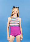 Teen Girl Crop Top Swimsuit - Retro Stripe