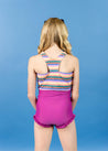 Teen Girl Crop Top Swimsuit - Retro Stripe
