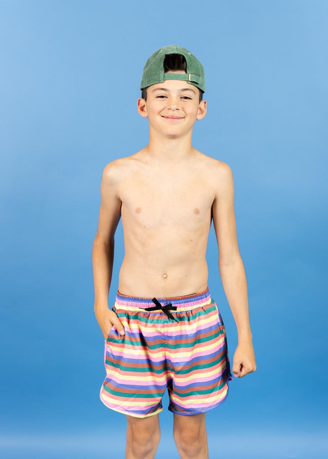 Teen Boy Swimsuit - Shorts - Retro Stripe