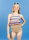 Teen Girl Crop Top Swimsuit - Retro Stripe
