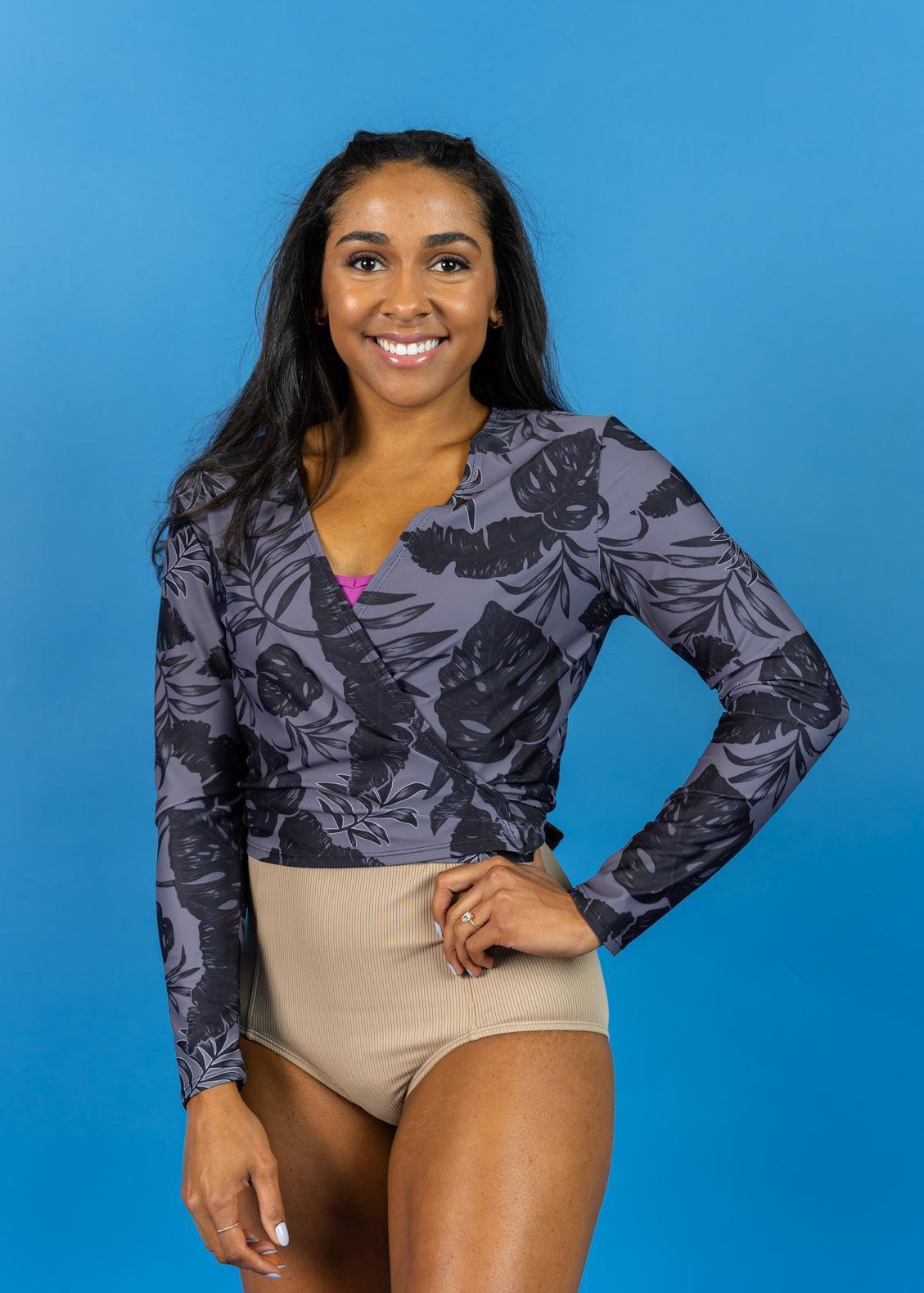 Womens Swimsuit Rashguard Crop Top - Tropical Night