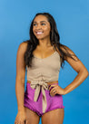 Crop Top Swimsuit - Ribbed Sand Brown